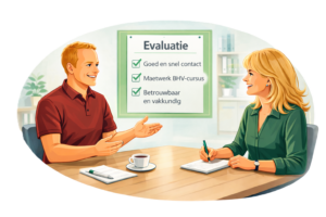 Evaluatiegesprek na maatwerk BHV cursus tussen adviseur en opdrachtgever